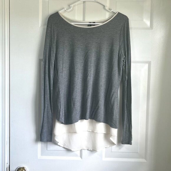 Cynthia Rowley Long Sleeve Kint Gray Crew Neck T-Shirt iChiffon Lining Size M - Picture 1 of 7